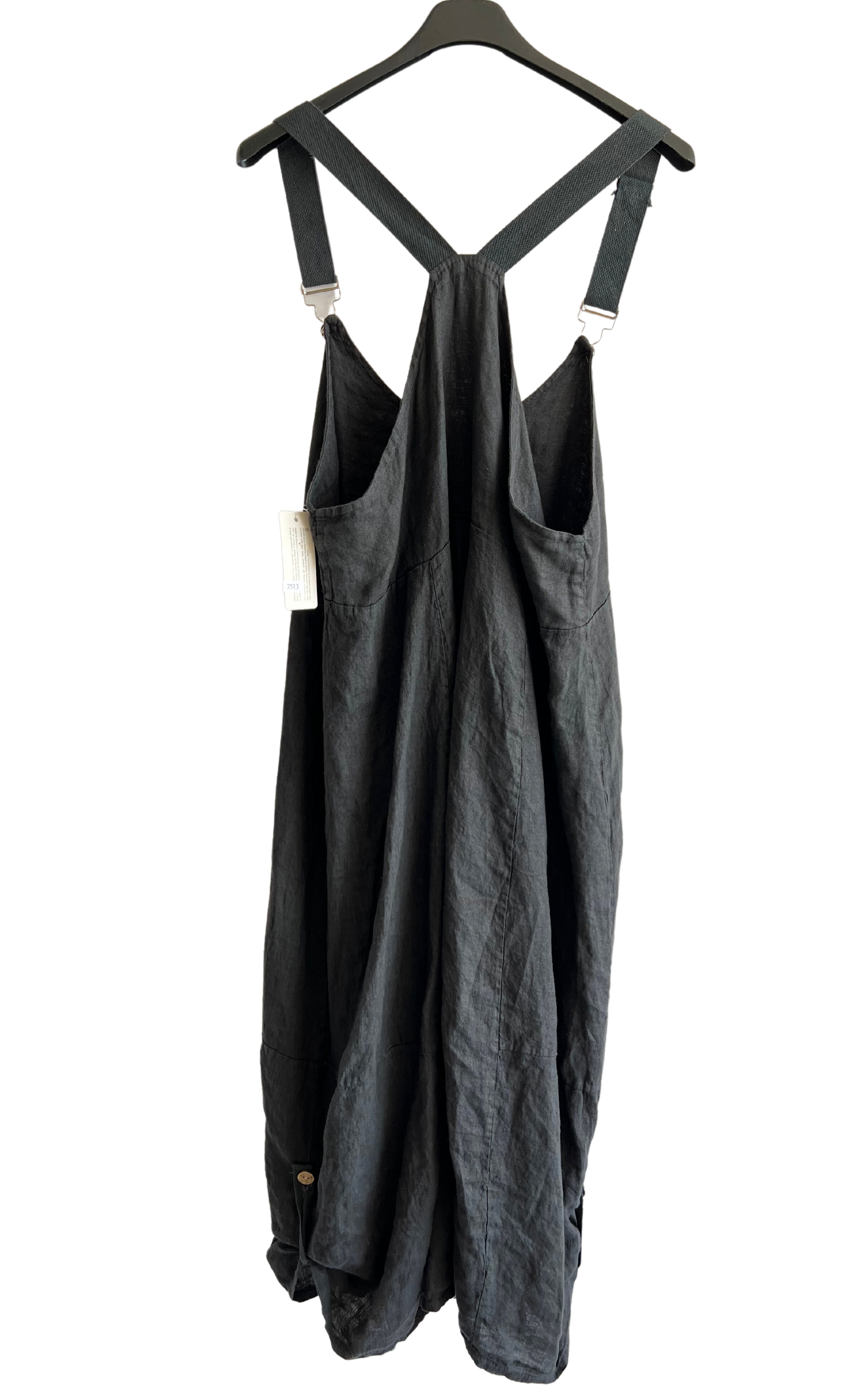 Lightweight Summer Linen Dungaree Dress in Black