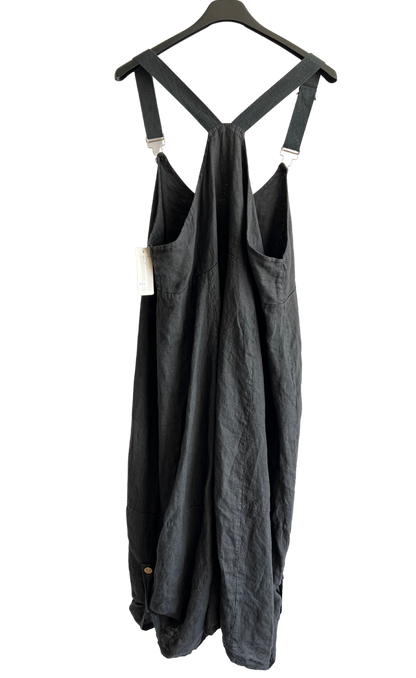 Lightweight Summer Linen Dungaree Dress in Black