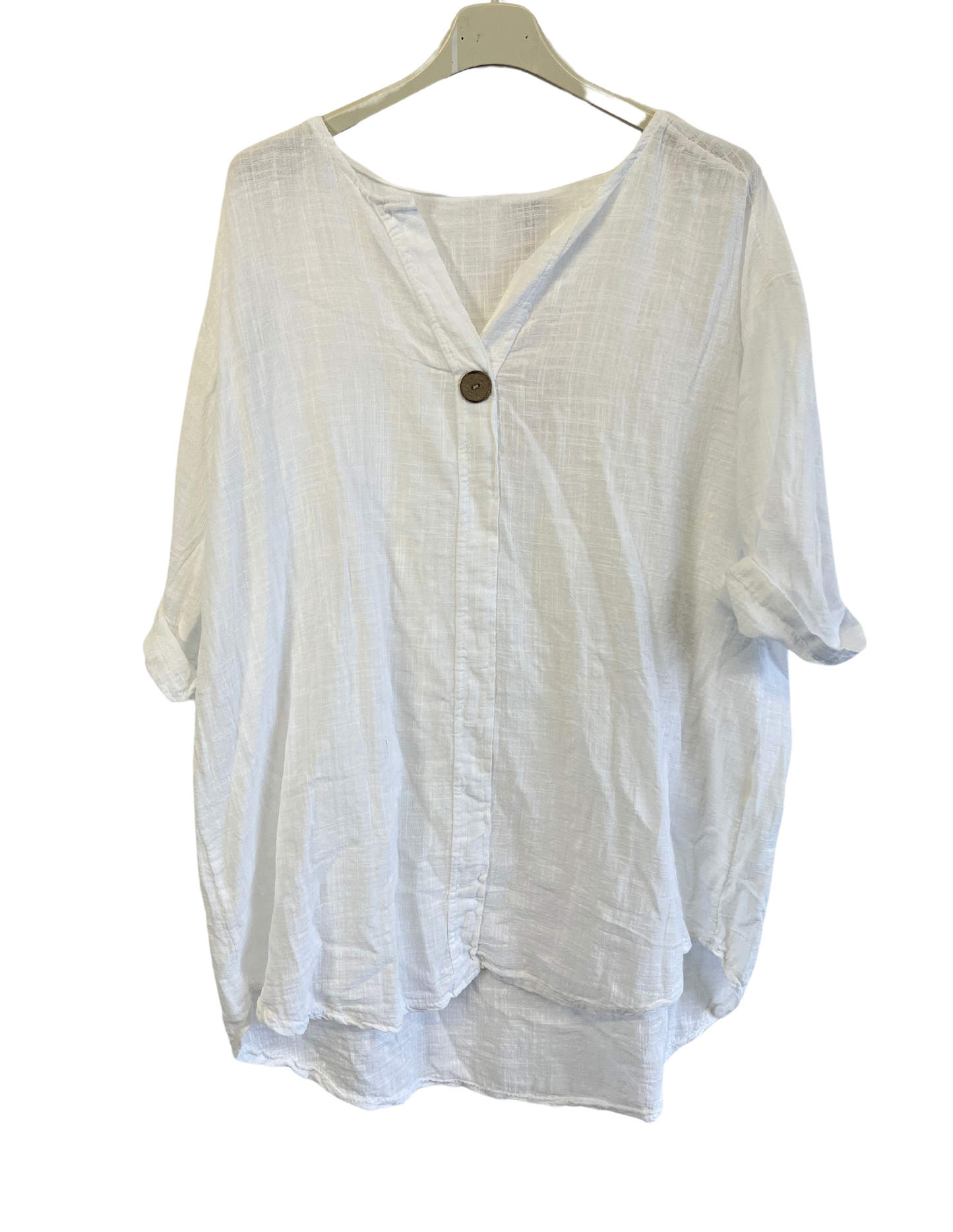 Oversized Cotton & Linen Blend One Button Top in White