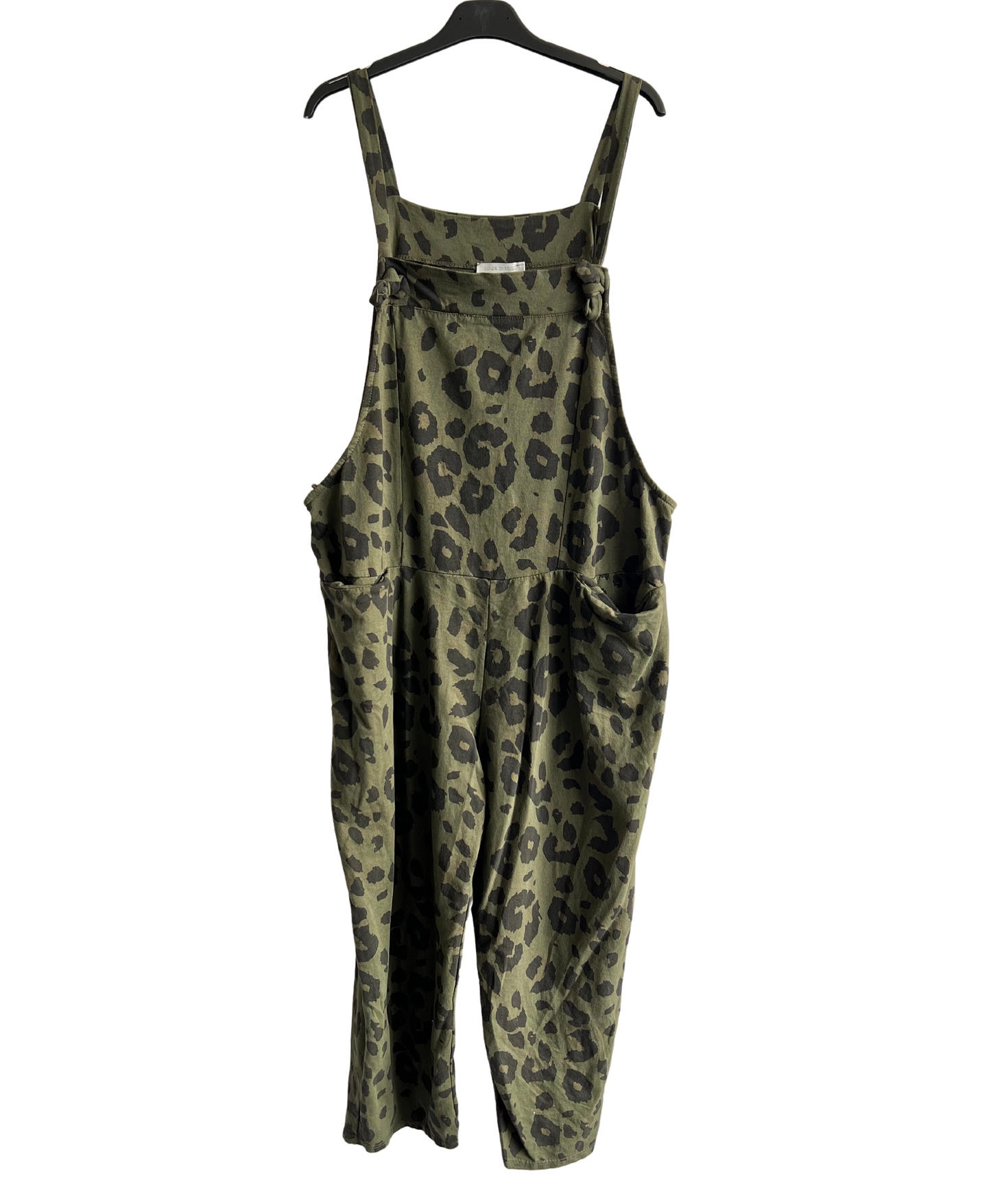 2 Pocket Animal Leopard Print Summer Dungarees In Winter Khaki