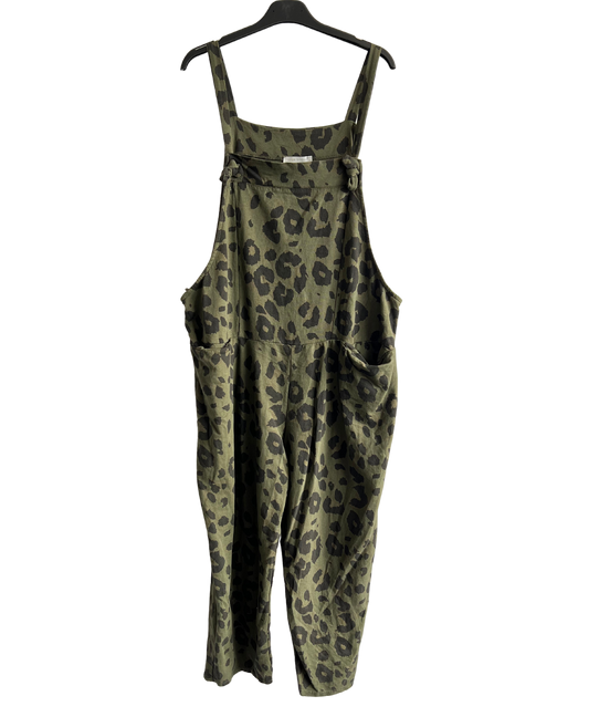 2 Pocket Animal Leopard Print Summer Dungarees In Winter Khaki