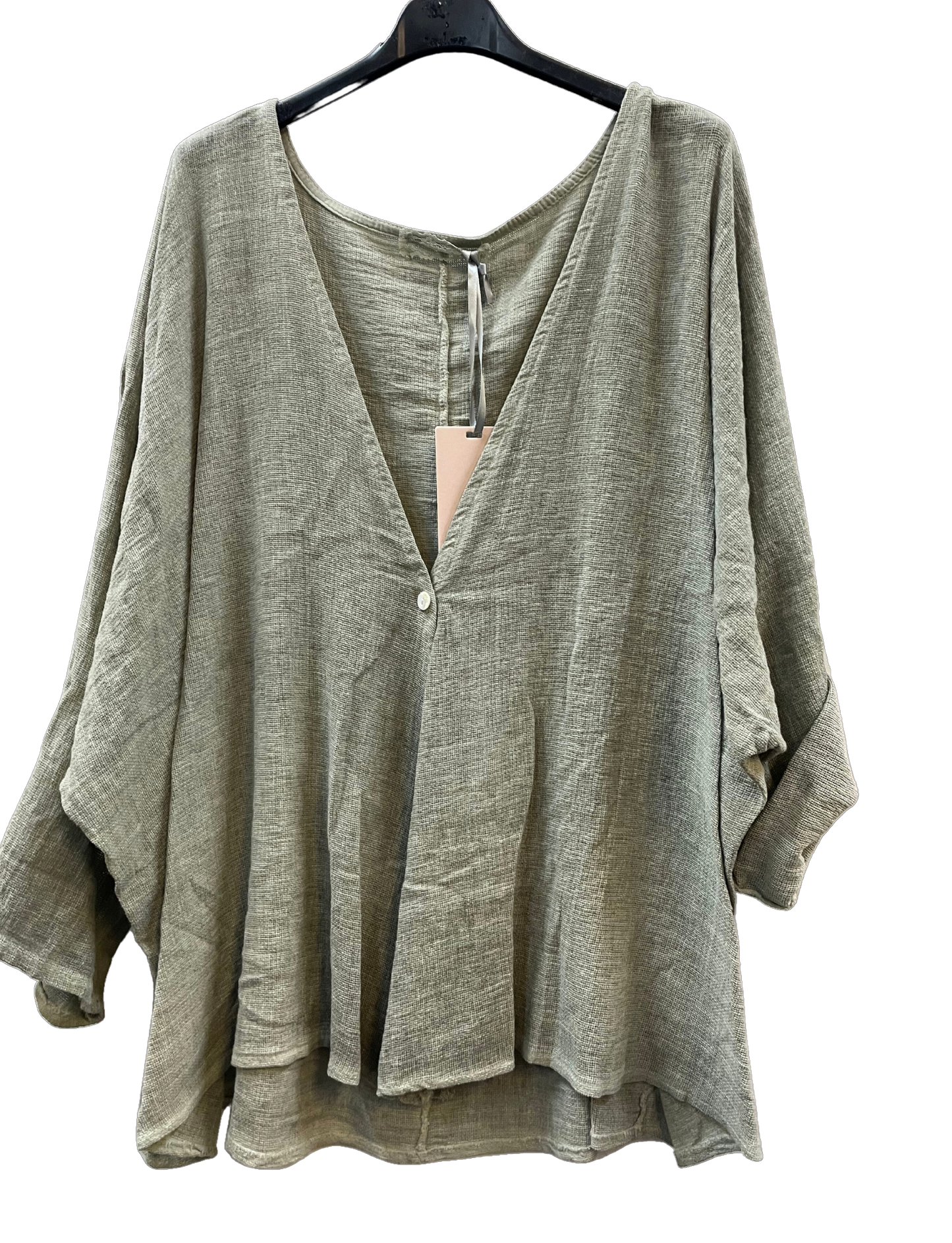 Overtop/Cardigan Layering Linen One Button Long Sleeve Top In Khaki