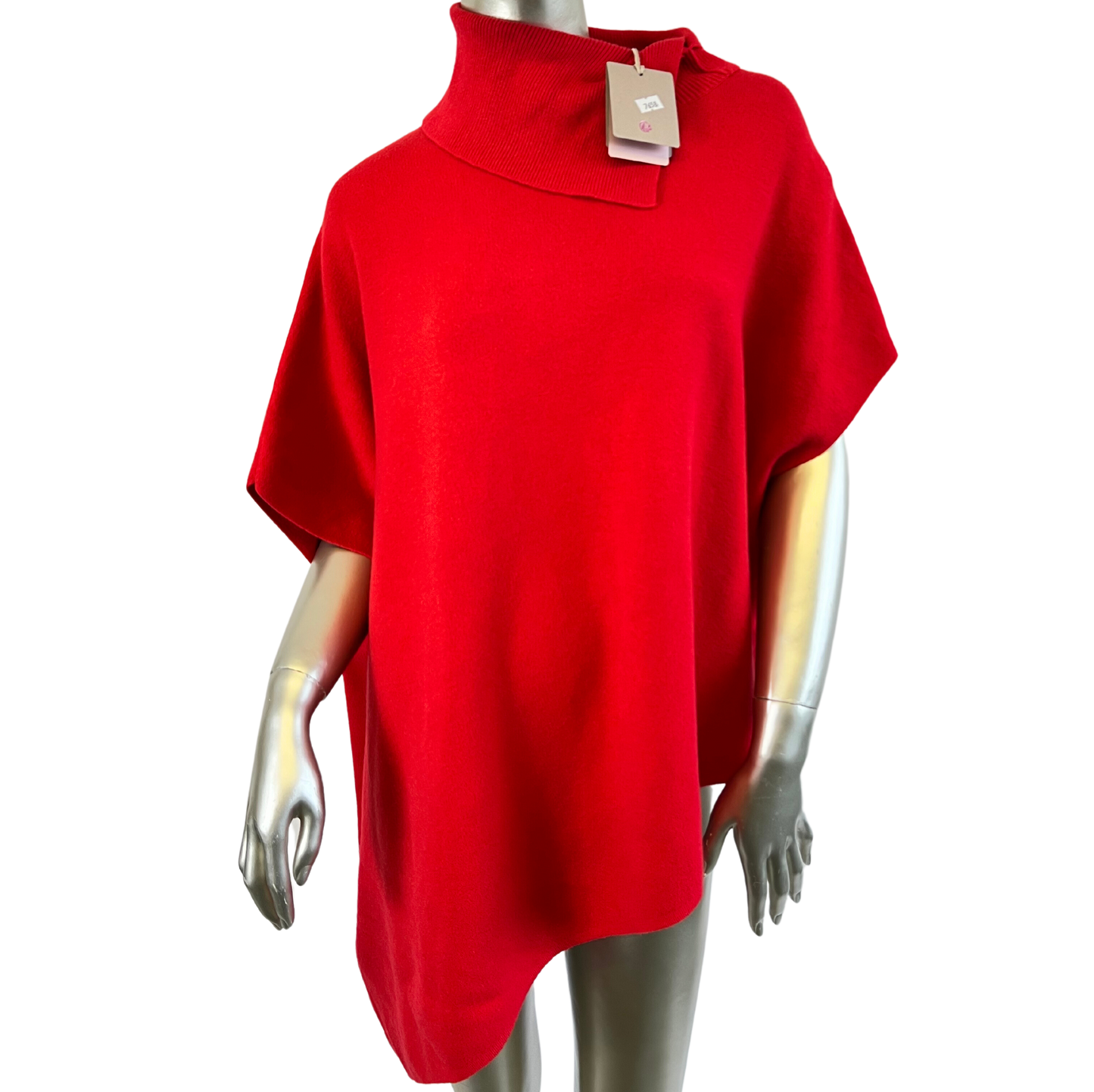 Asymmetrical Cowl Neck Soft Knitted Jumper Poncho in Red