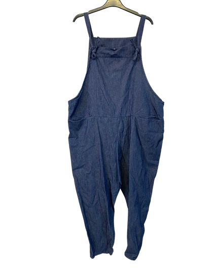 2 Pocket Front Tie Denim Look Jumpsuit Dungarees In Denim