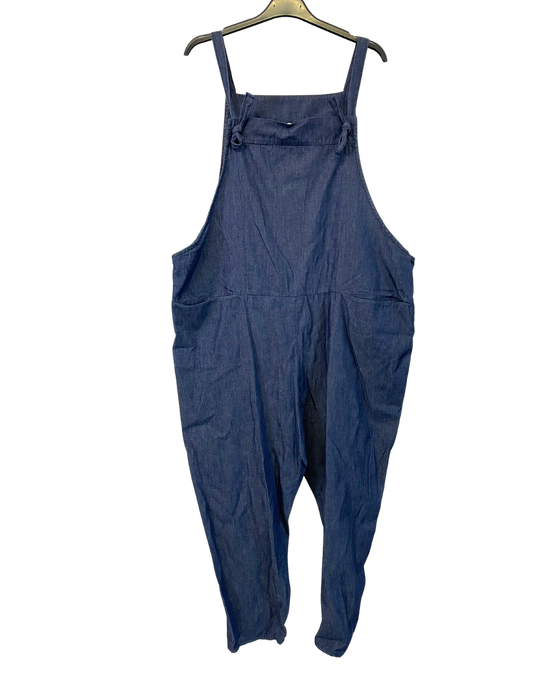 2 Pocket Front Tie Denim Look Jumpsuit Dungarees In Denim