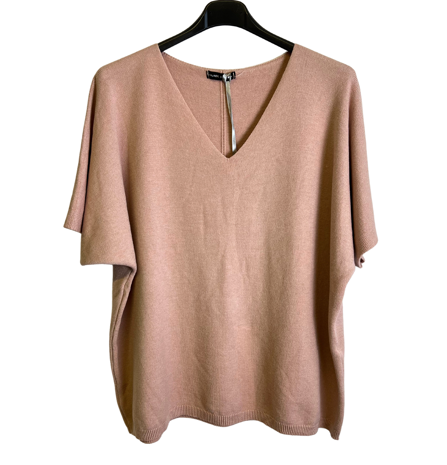 Soft Basic Casual V-Neck Jumper with Short Sleeves in Pink