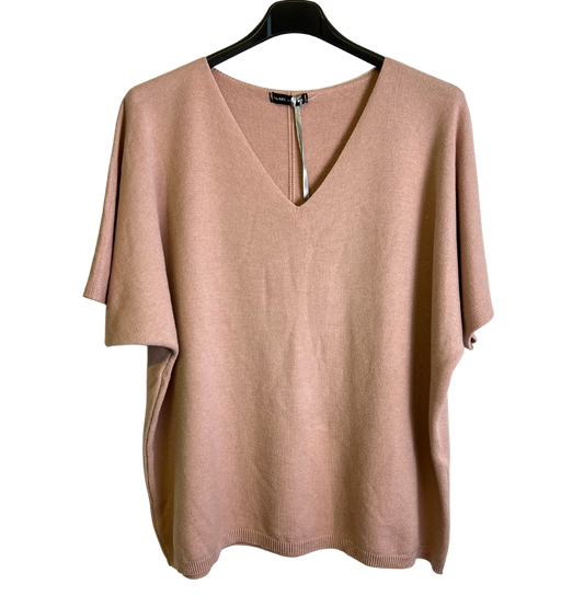 Soft Basic Casual V-Neck Jumper with Short Sleeves in Pink