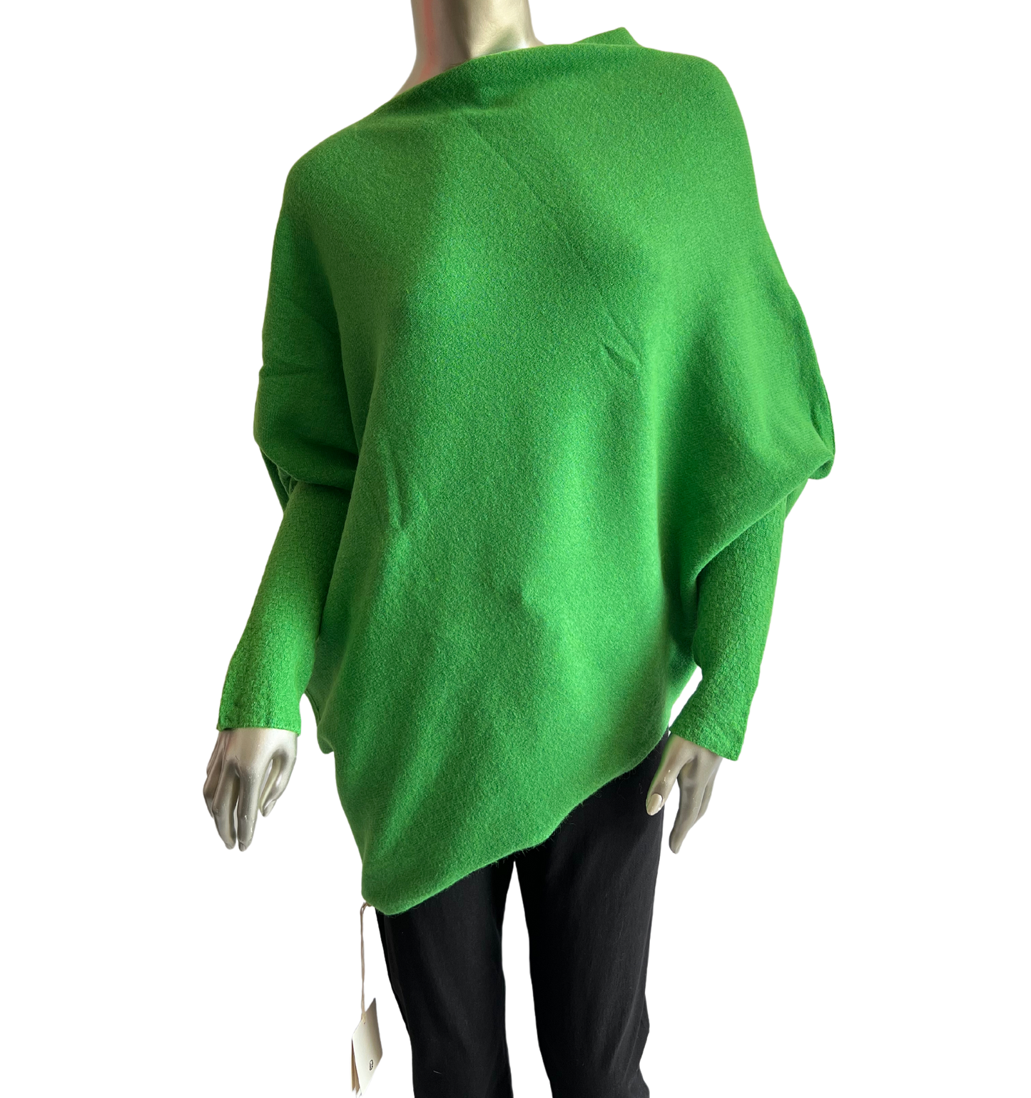 Asymmetric Draped Slouch Neck Soft Jumper with Long Fitted Sleeves