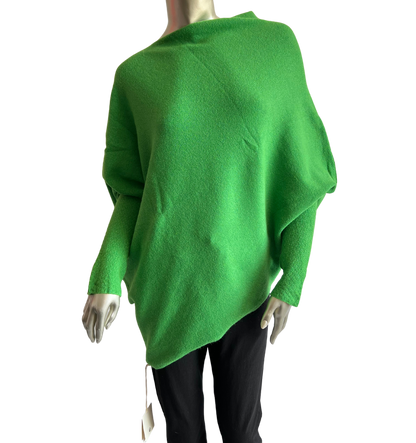 Asymmetric Draped Slouch Neck Soft Jumper with Long Fitted Sleeves