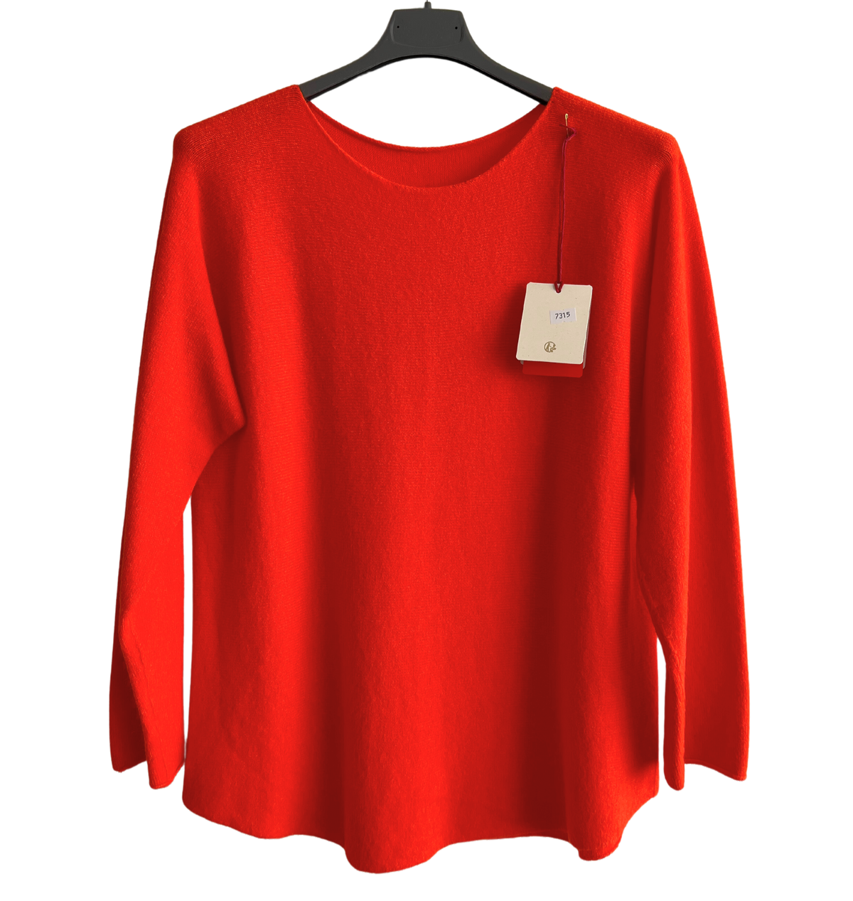 Soft Round Neck Jumper with Curved Hem In Orange