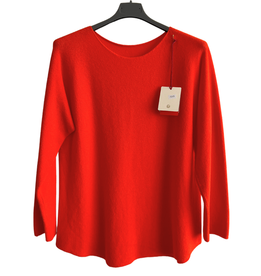 Soft Round Neck Jumper with Curved Hem In Orange