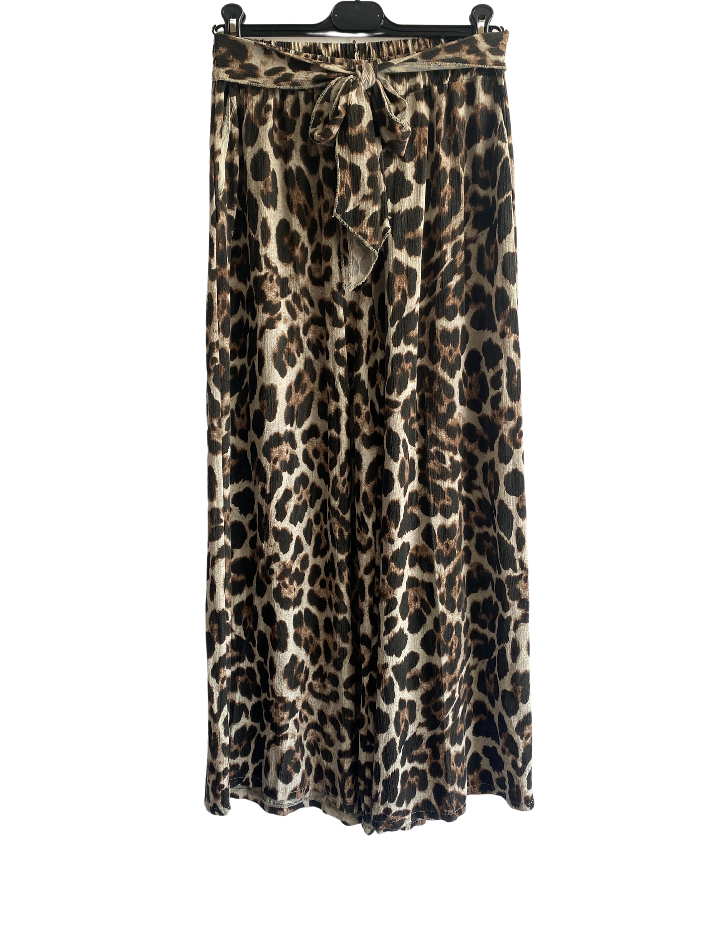 Animal Print Wide Leg Palazzo Elasticated Waistband Trousers in Beige