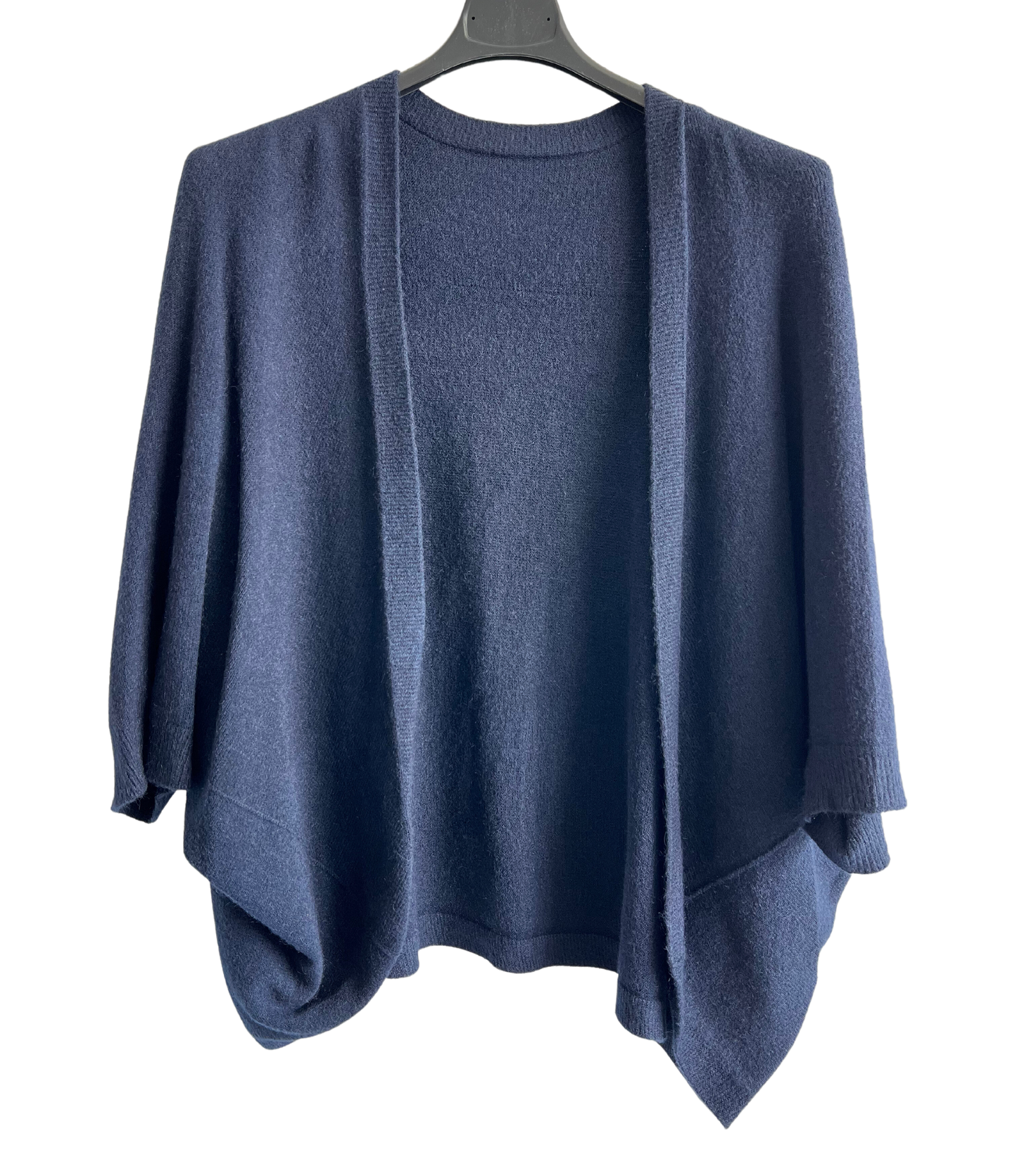 Lagenlook Soft Knit Open Front Short Cardigan in Navy