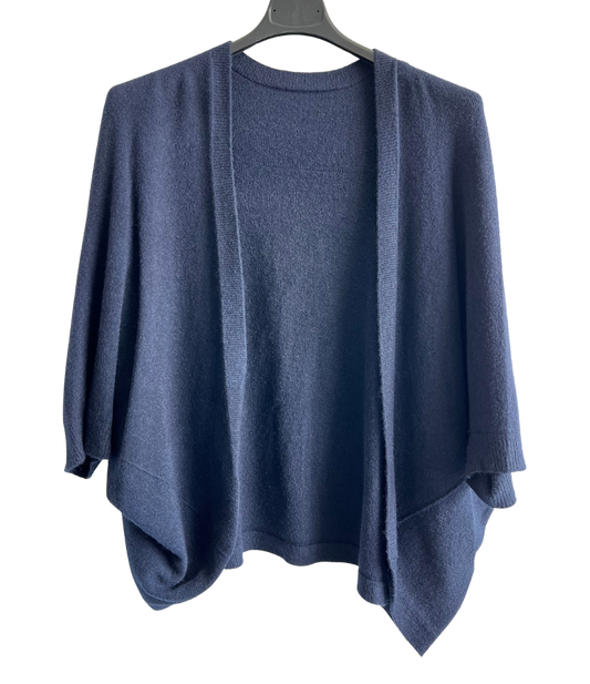 Lagenlook Soft Knit Open Front Short Cardigan in Navy