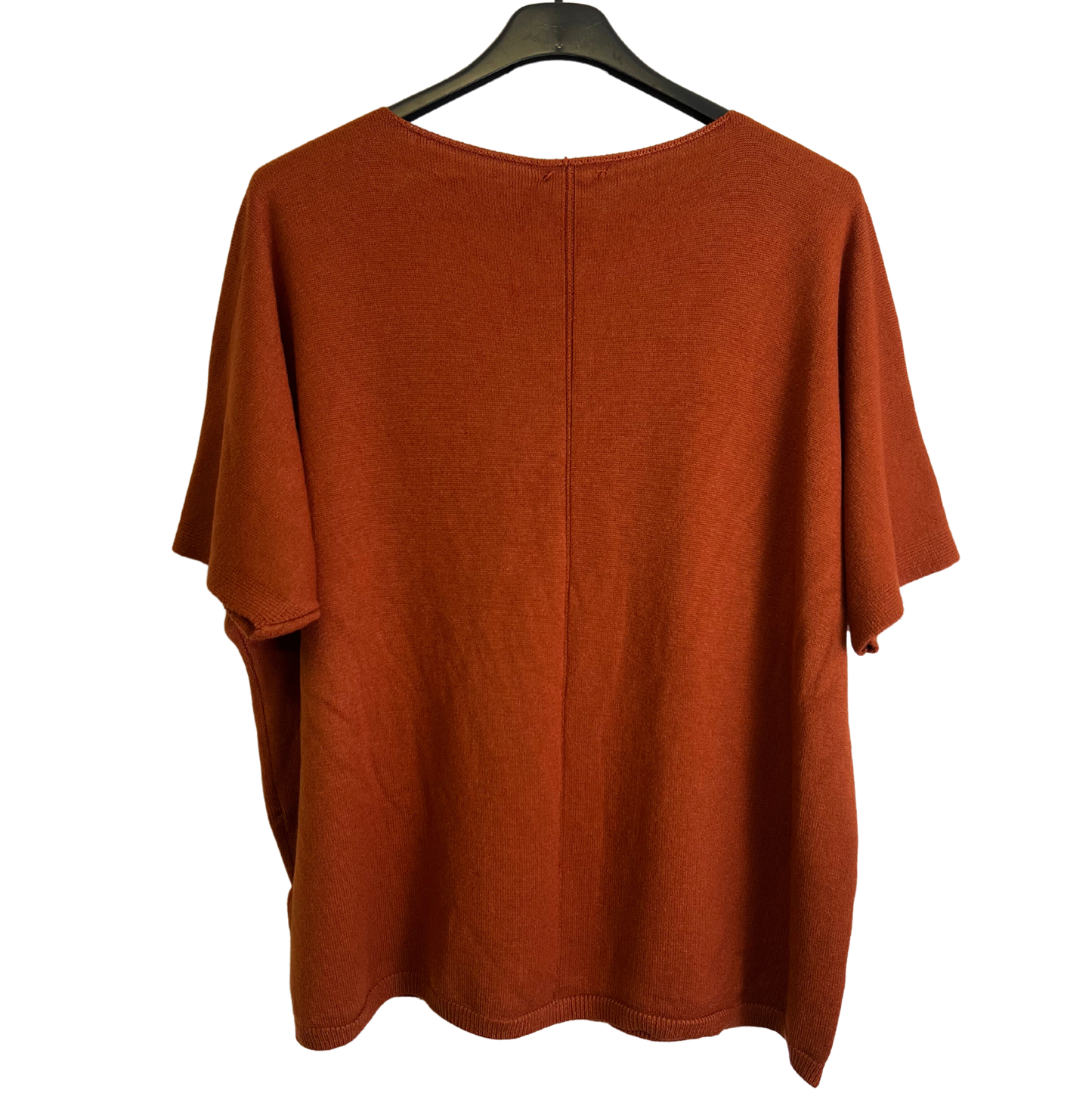 Soft Basic Casual V-Neck Jumper with Short Sleeves in Rust