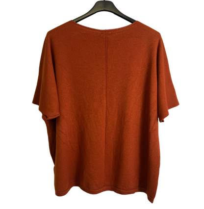 Soft Basic Casual V-Neck Jumper with Short Sleeves in Rust