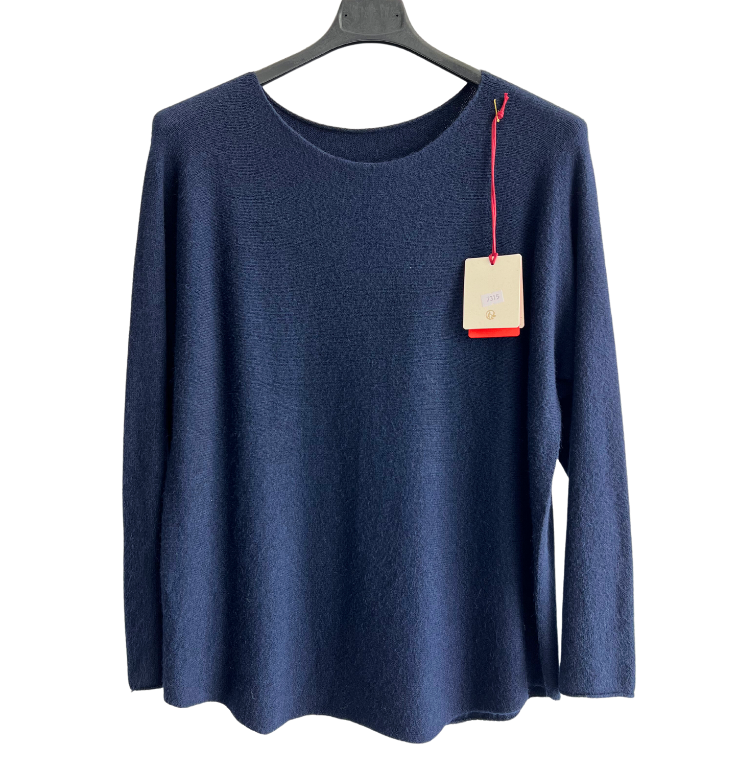 Soft Round Neck Jumper with Curved Hem In Navy