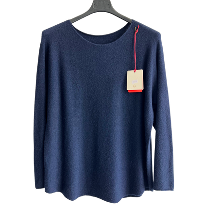 Soft Round Neck Jumper with Curved Hem In Navy