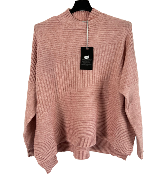 Knitted Italian Ribbed High Neck Long Sleeve Jumper in Pink