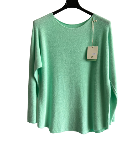 Soft Round Neck Jumper with Curved Hem In Mint Green