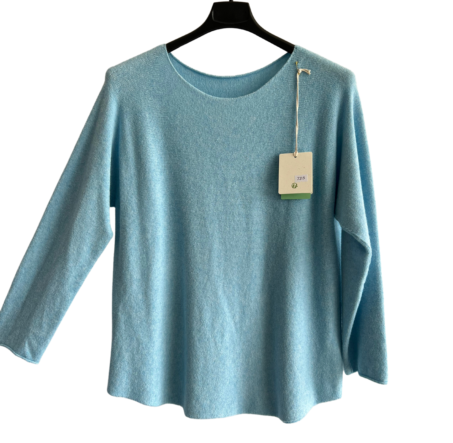 Soft Round Neck Jumper with Curved Hem In Pale Blue