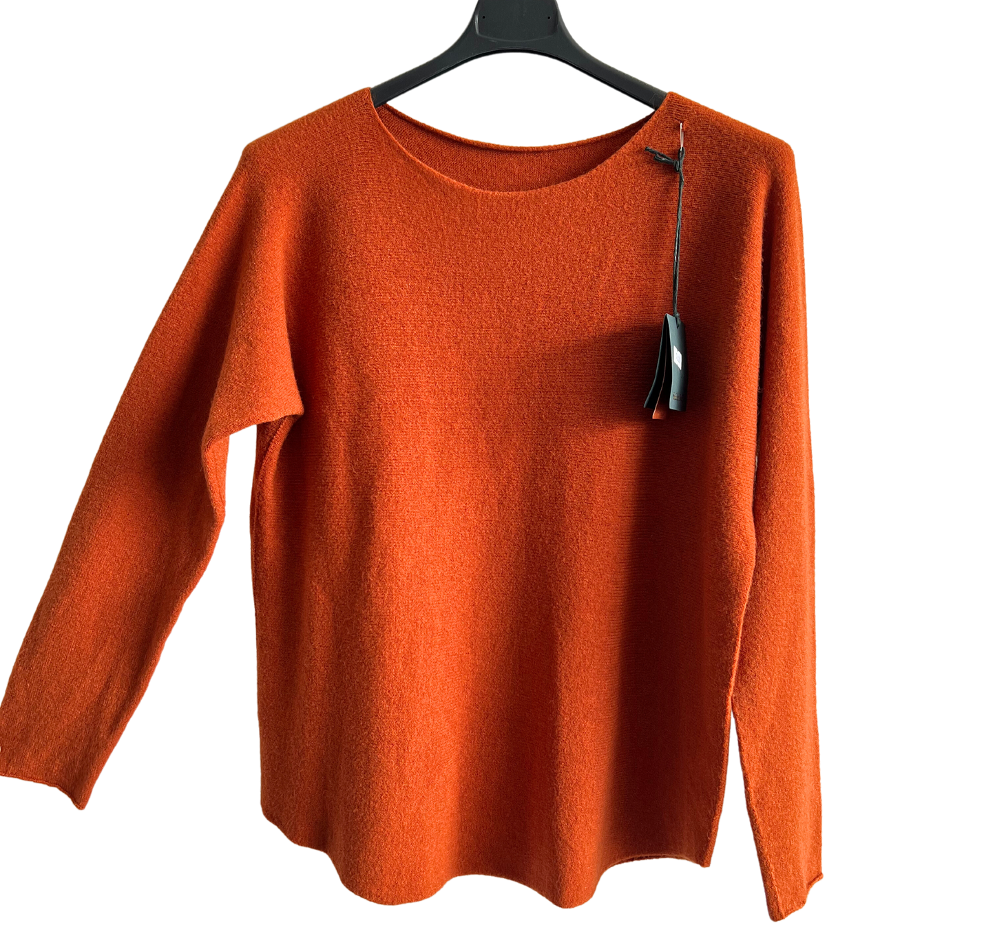 Soft Round Neck Jumper with Curved Hem In Rust