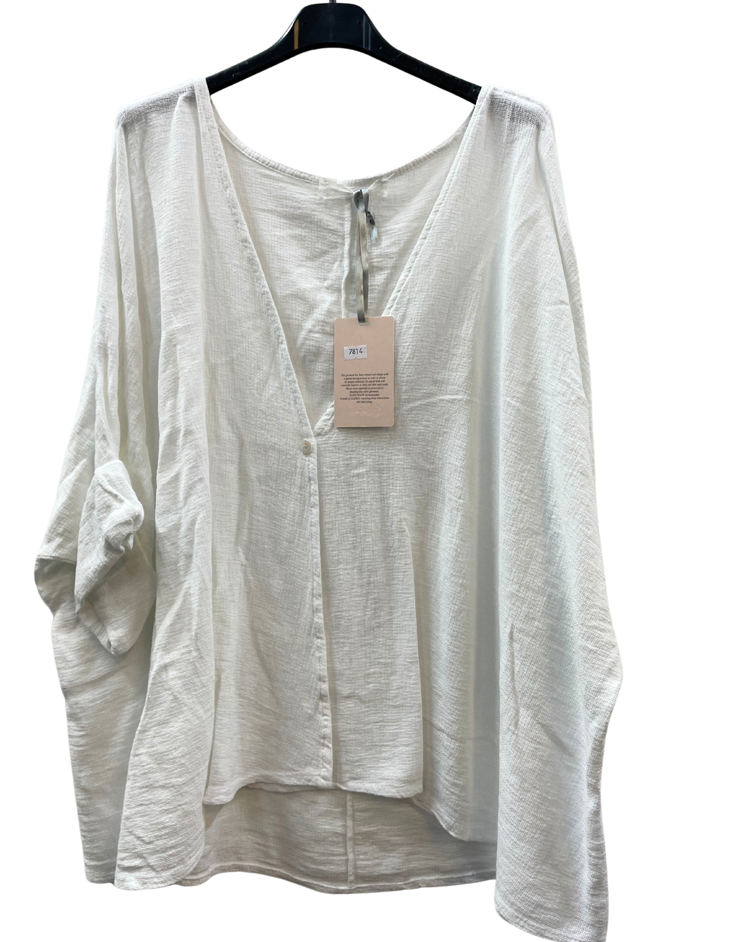 Overtop/Cardigan Layering Linen One Button Long Sleeve Top In White