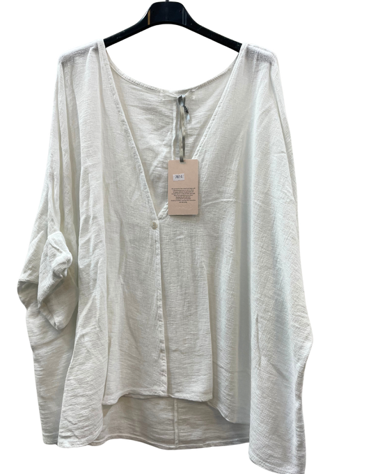 Overtop/Cardigan Layering Linen One Button Long Sleeve Top In White