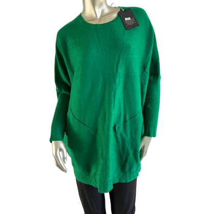 Lagenlook Italian Plait Back Design 2 Pocket Jumper in Green