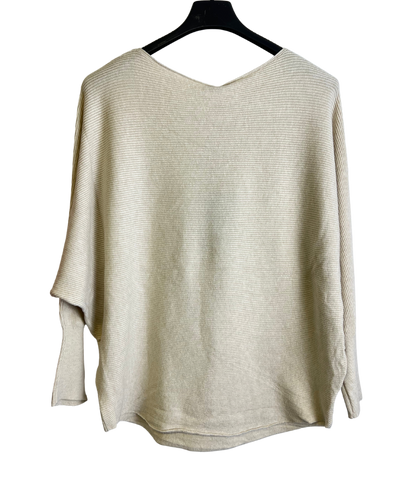 Sequin Star Batwing Sleeve Fine Knit Jumper in Beige