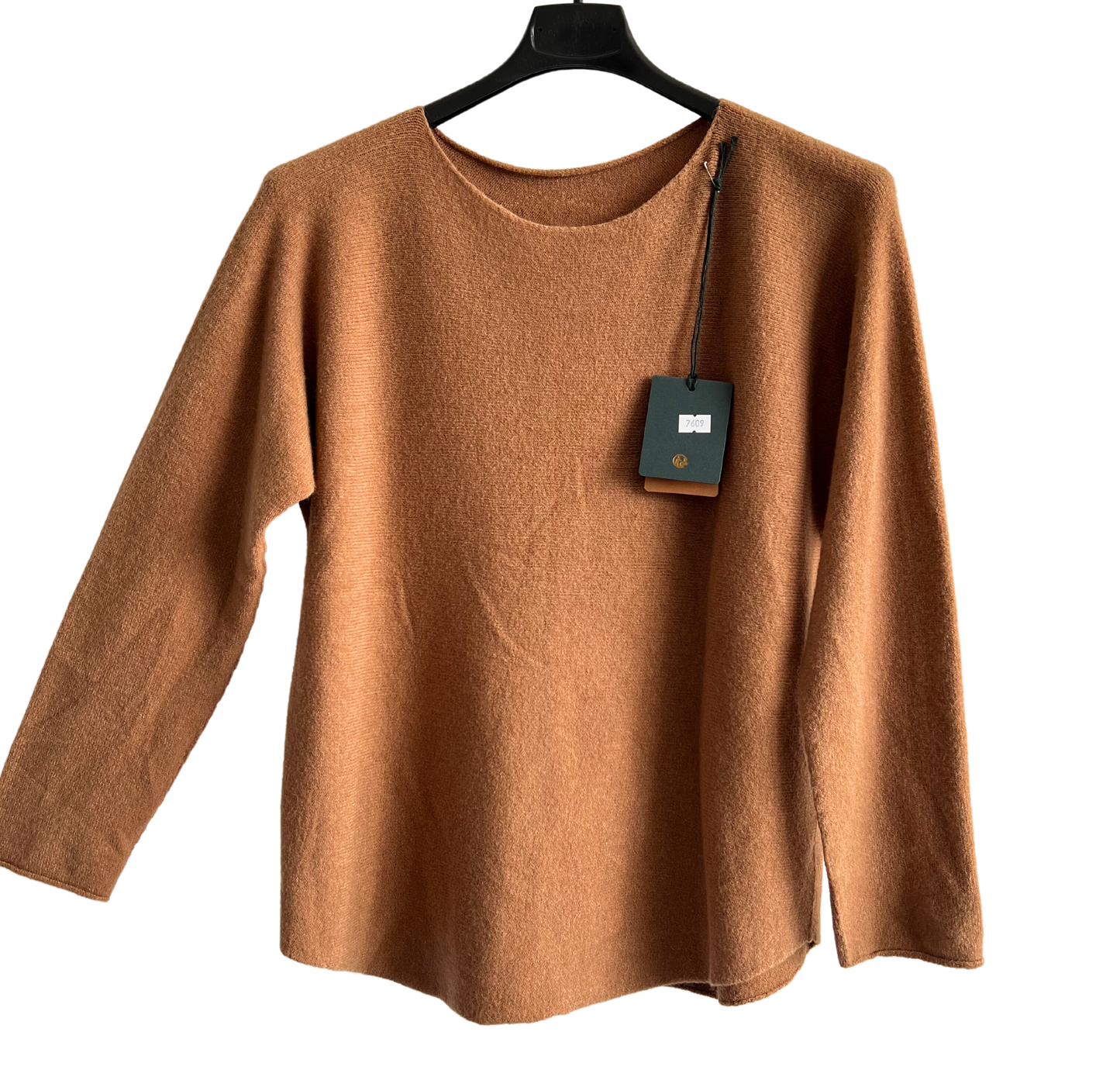 Soft Round Neck Jumper with Curved Hem In Camel