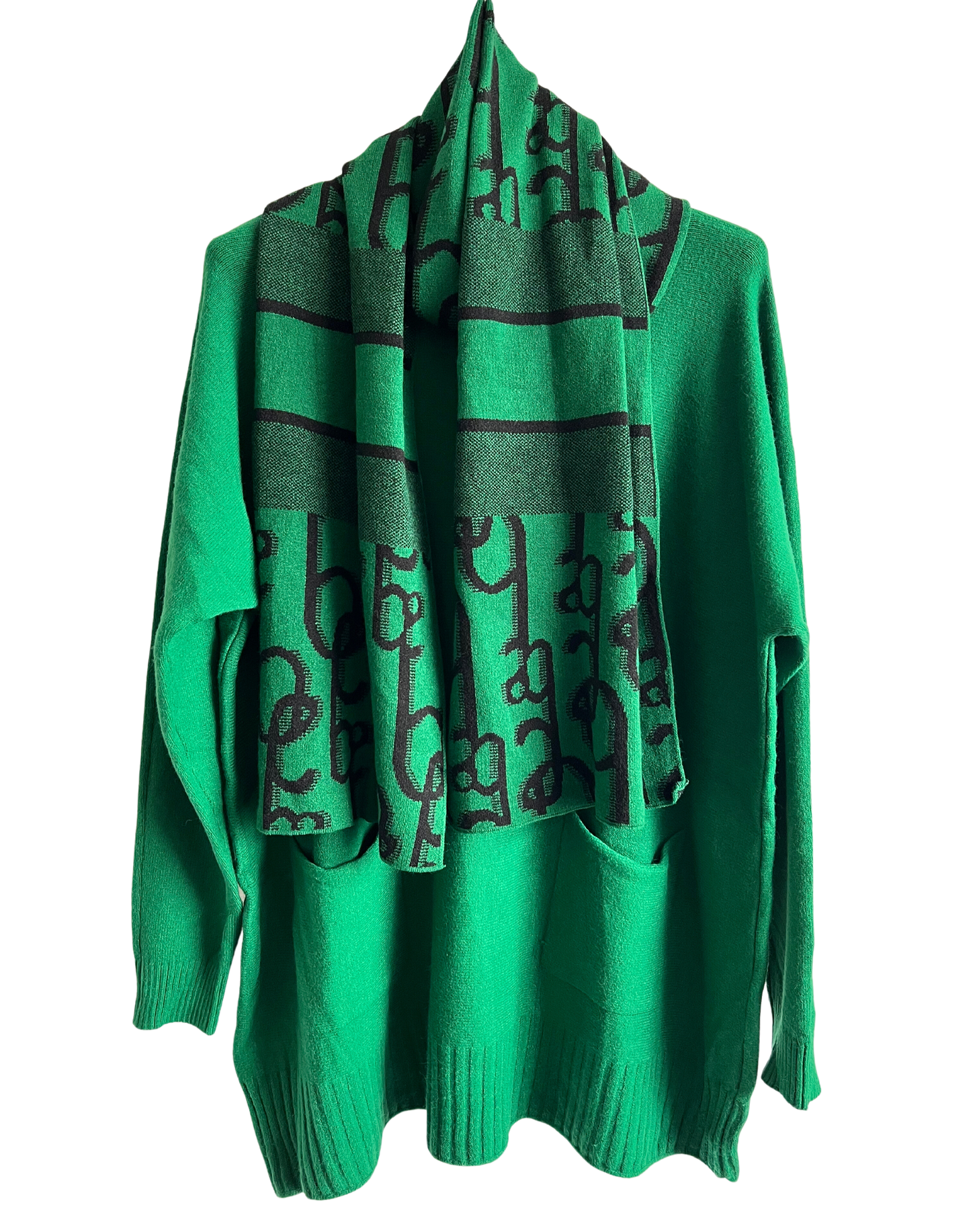 Knitted Long Sleeved Matching Jumper and Scarf Set in Green