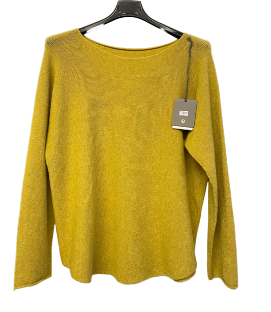 Soft Round Neck Jumper with Curved Hem In Mustard Yellow