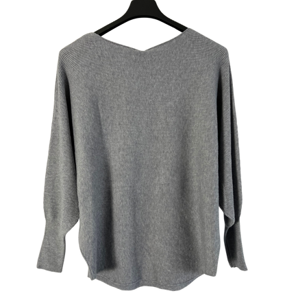 Autumn Pearl Sequin Design Batwing Sleeve Ribbed Knit Jumper in Grey