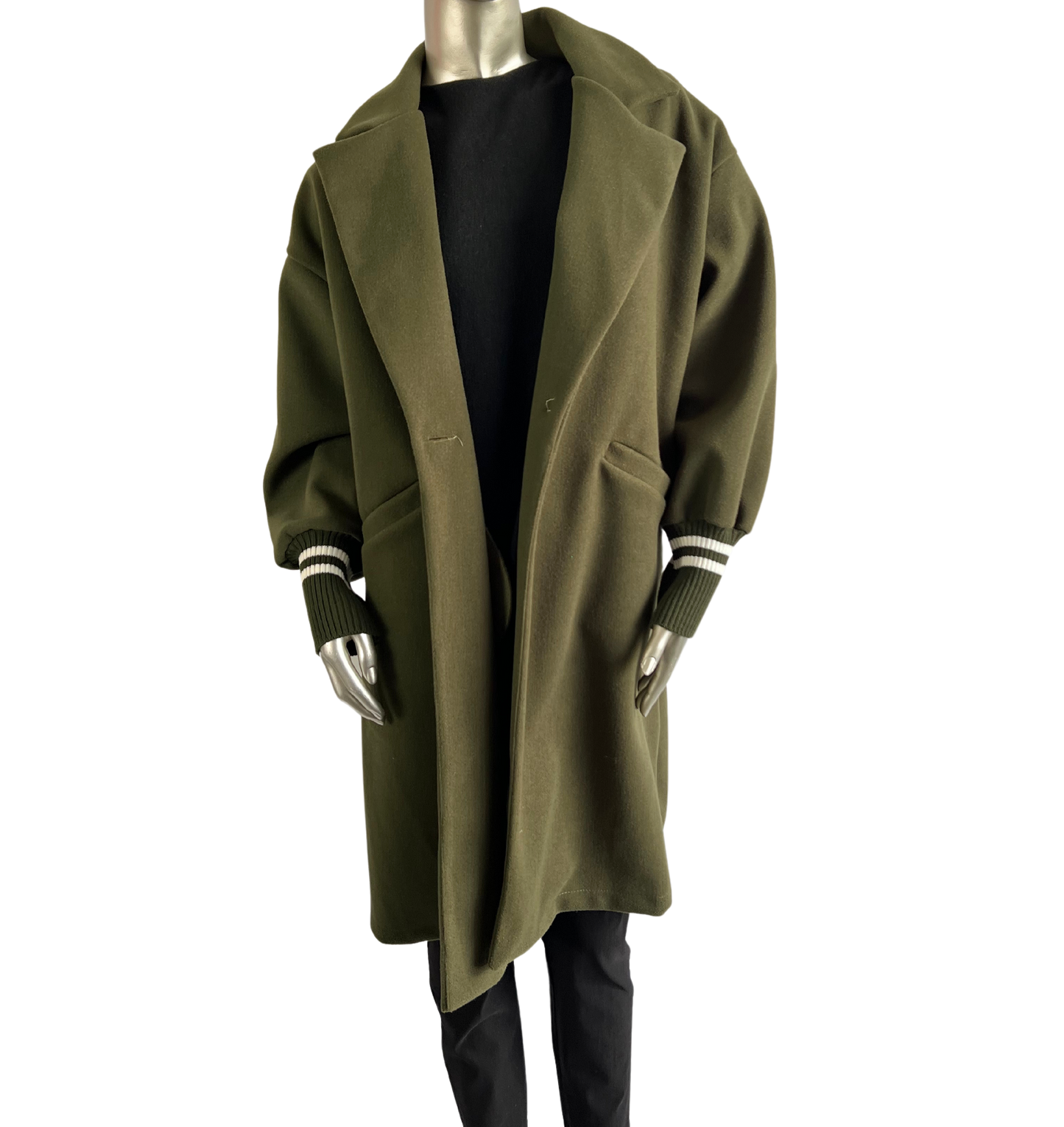 Wool Blend Stylish Fitted Coat In Khaki