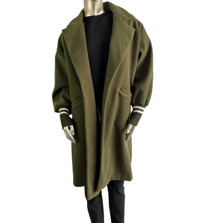 Wool Blend Stylish Fitted Coat In Khaki