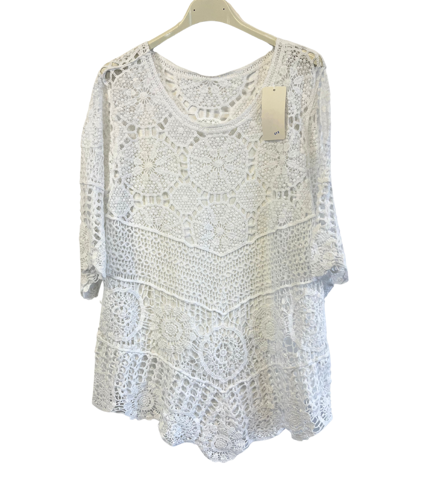 2 Piece Set Crochet Quirky Casual Tunic Top with Matching Vest in White