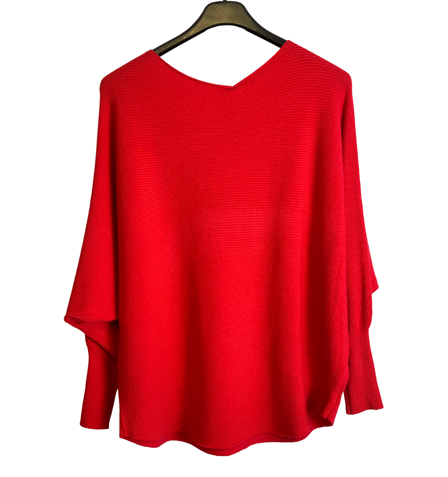 Sequin Star Batwing Sleeve Fine Knit Jumper in Red