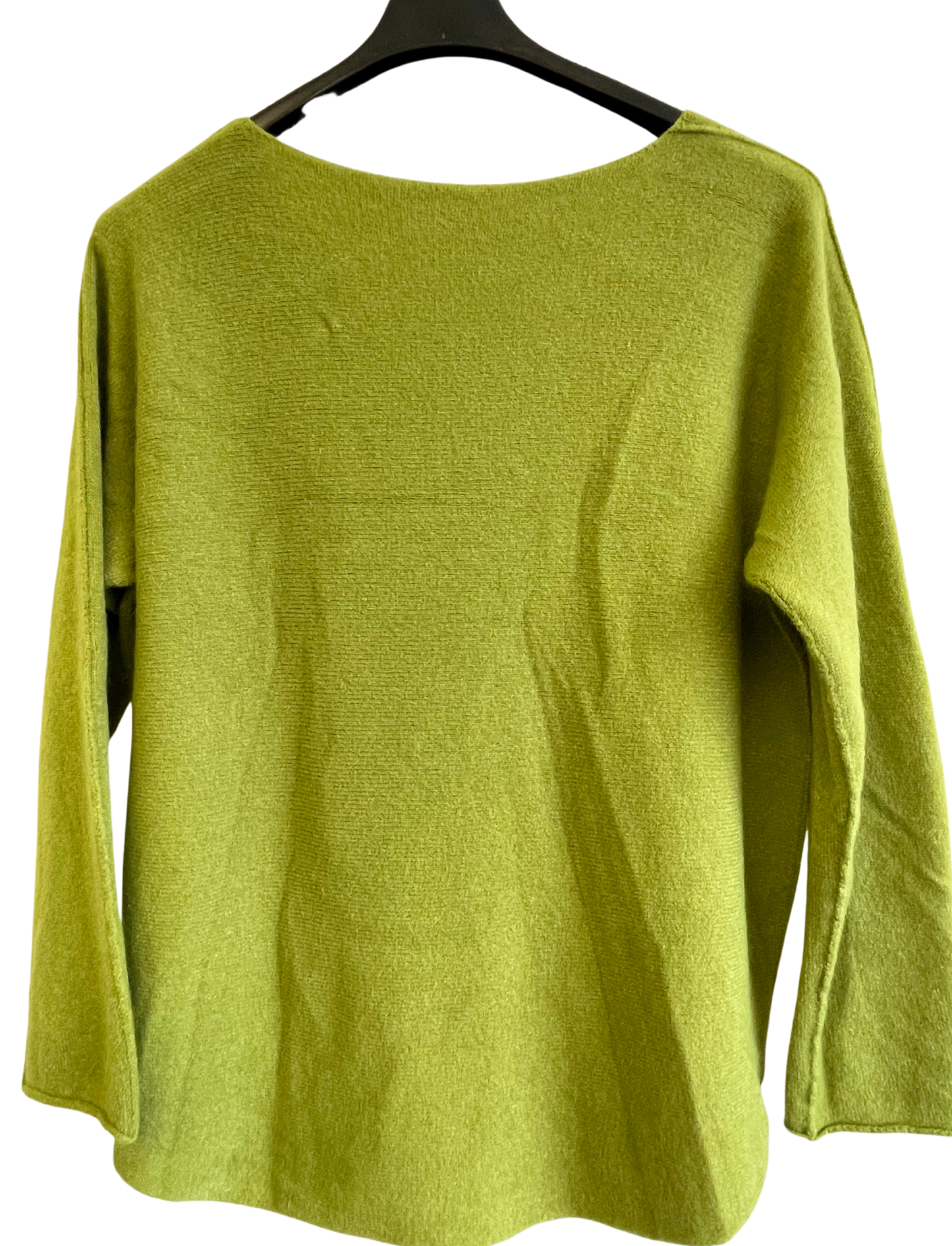 Soft Knit V-Neck Curved Hem Jumper in Lime Green