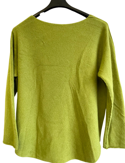 Soft Knit V-Neck Curved Hem Jumper in Lime Green