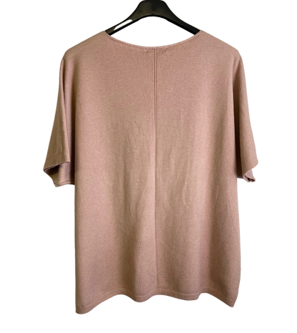 Soft Basic Casual V-Neck Jumper with Short Sleeves in Pink