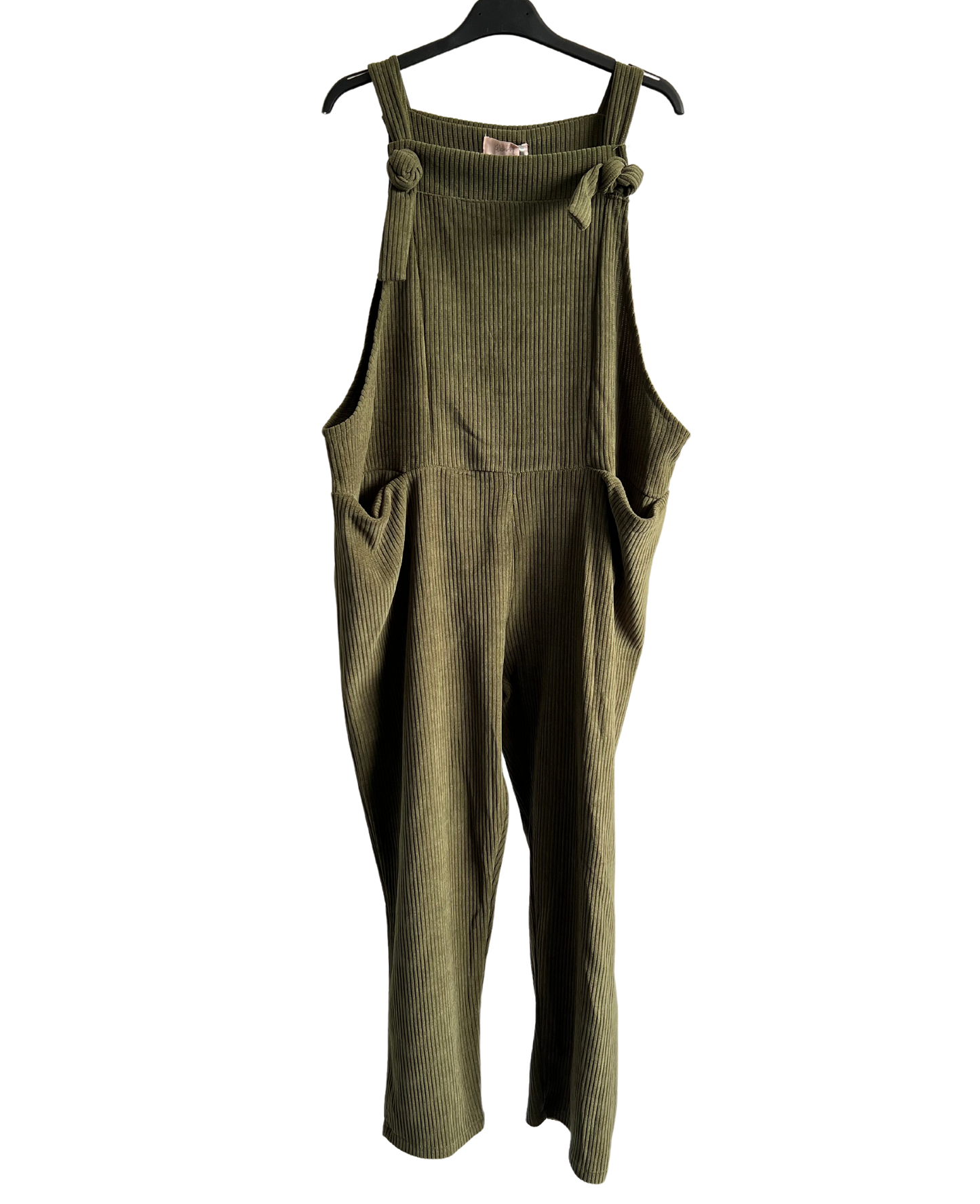 2 Pocket Front Tie Jumbo Cord Stretchy Dungarees in Khaki