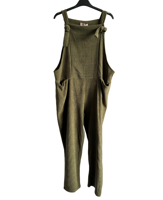 2 Pocket Front Tie Jumbo Cord Stretchy Dungarees in Khaki