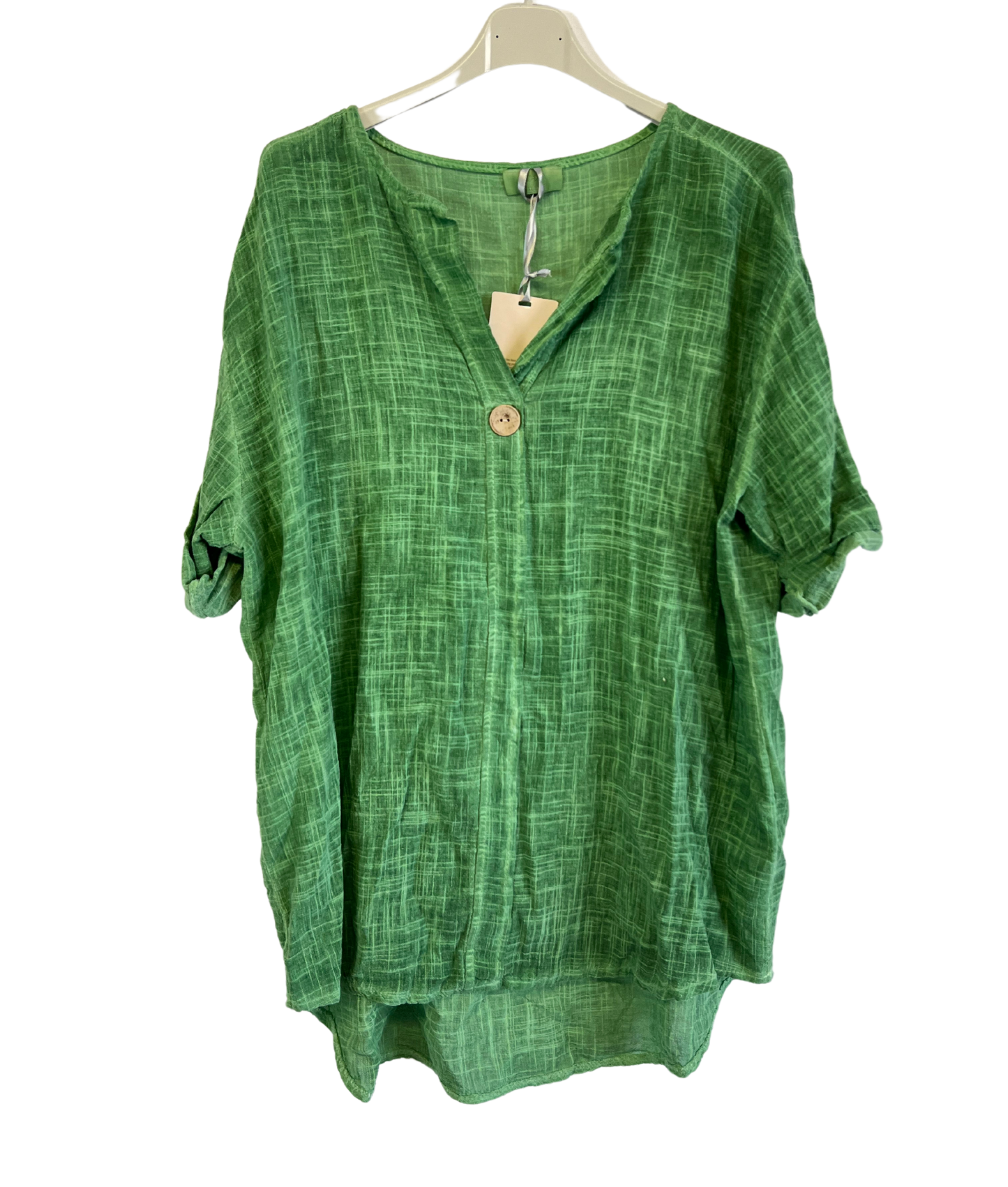 Oversized Cotton & Linen Blend One Button Top in Green