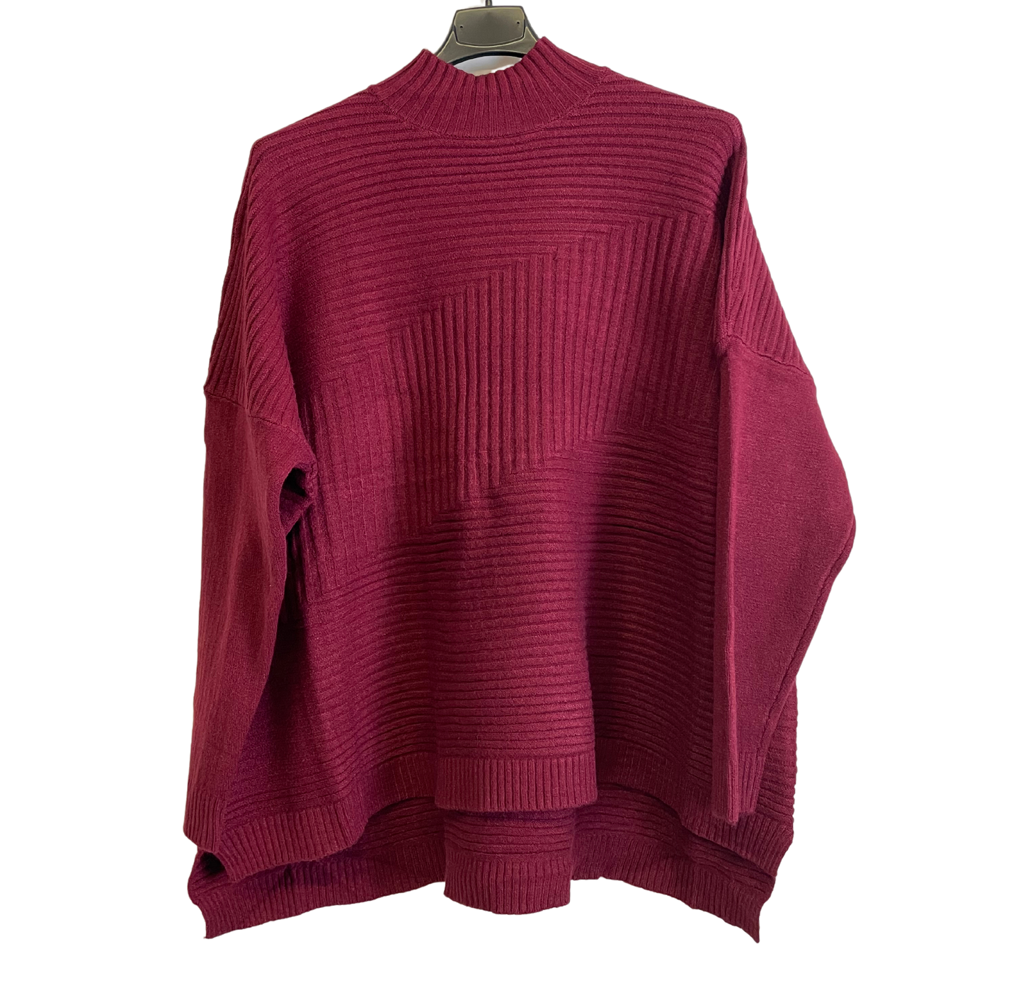 Knitted Italian Ribbed High Neck Long Sleeve Jumper in Wine