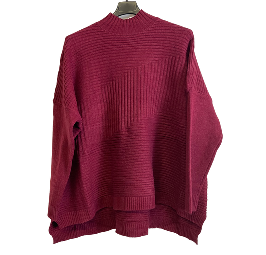 Knitted Italian Ribbed High Neck Long Sleeve Jumper in Wine