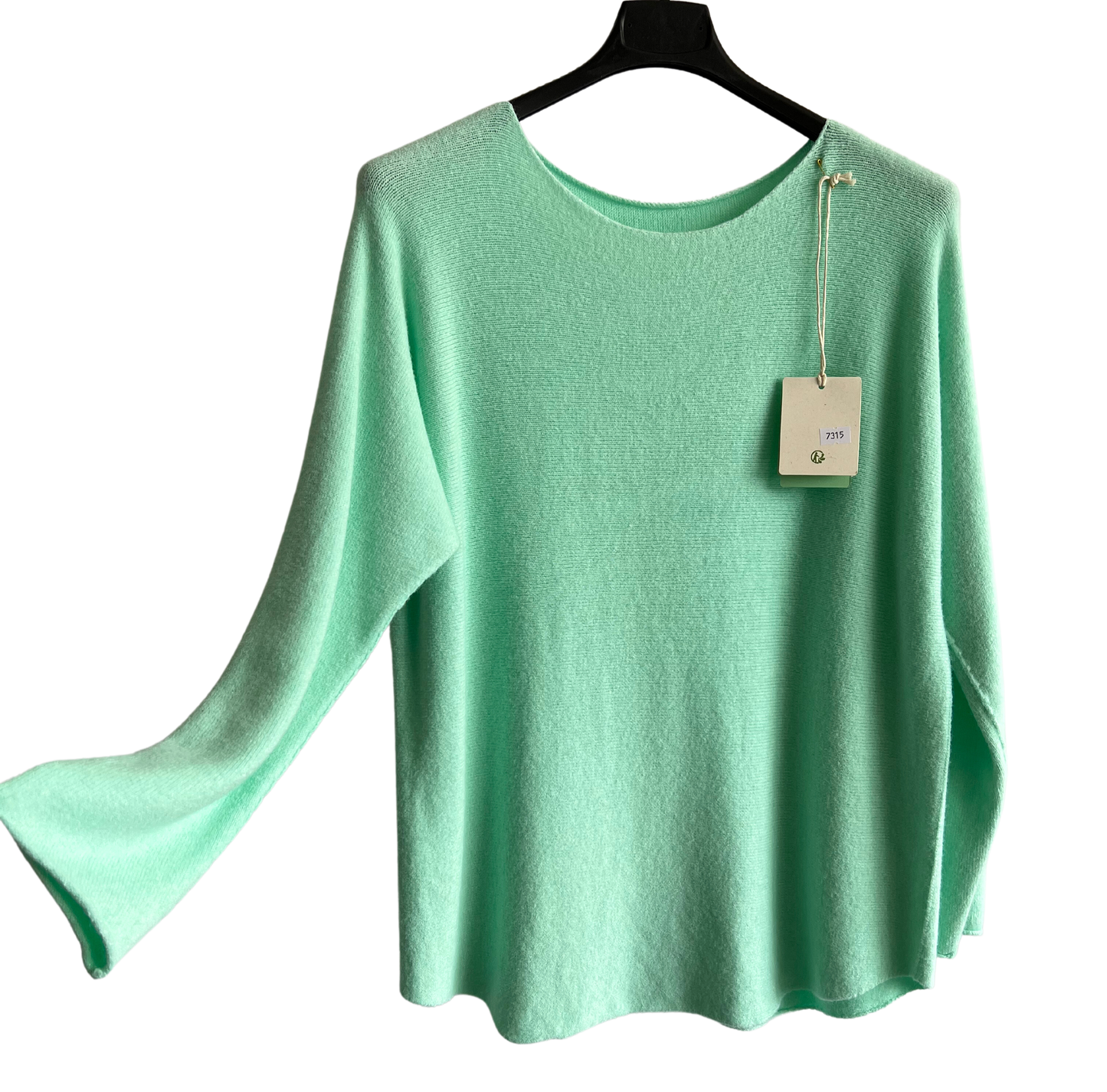 Soft Round Neck Jumper with Curved Hem In Mint Green