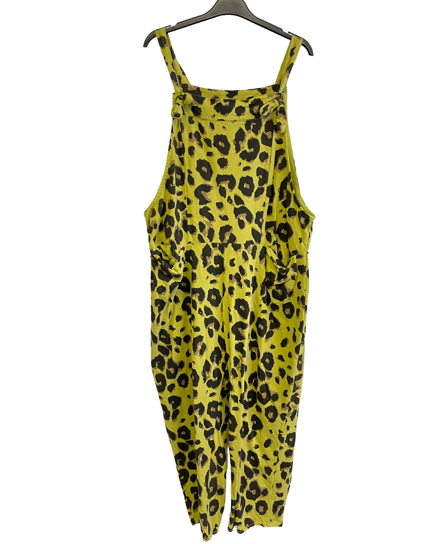 2 Pocket Animal Leopard Print Summer Dungarees In Lime