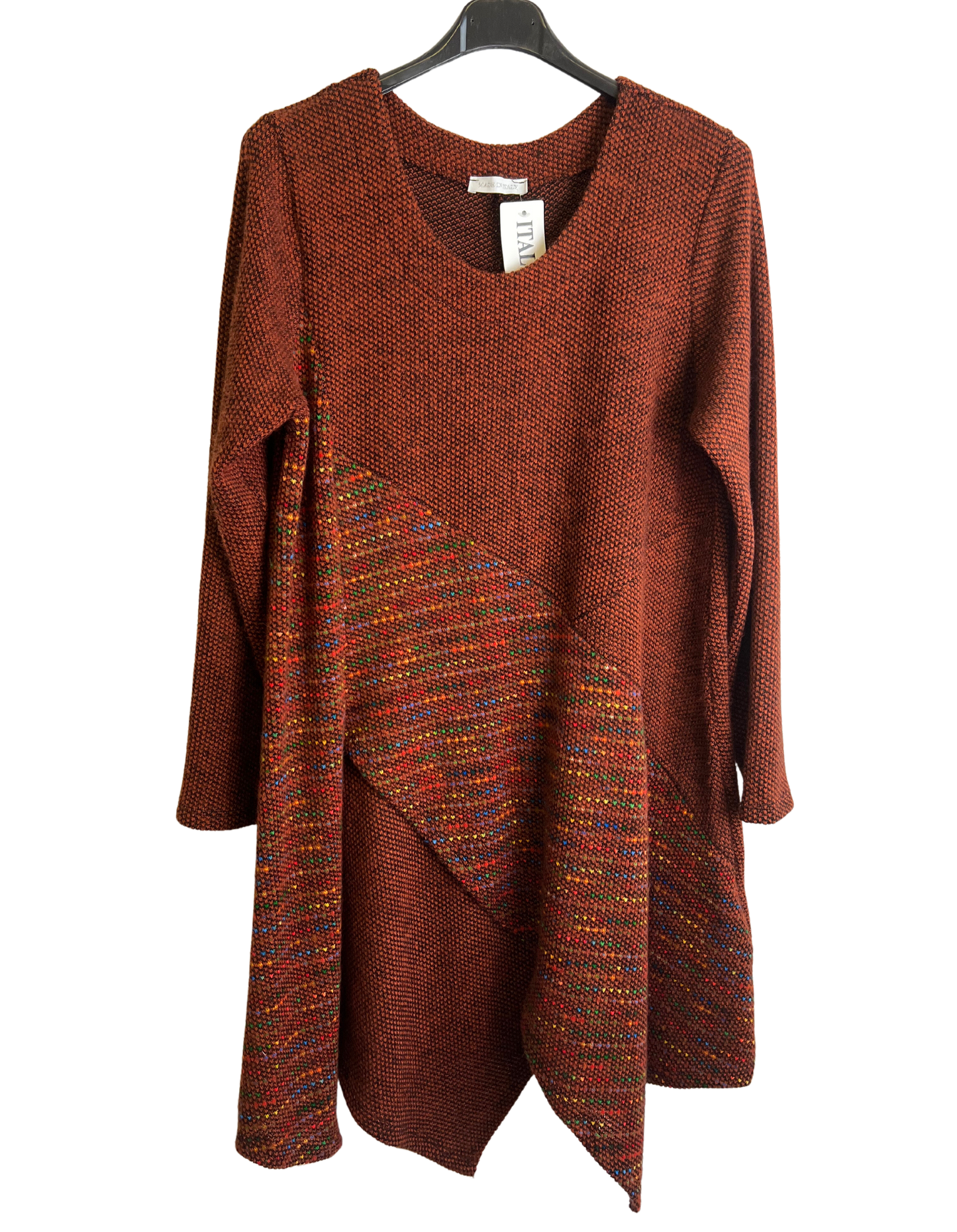 Lagenlook Italian Knitted Long Sleeve Knee Length Tunic Dress in Rust