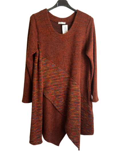 Lagenlook Italian Knitted Long Sleeve Knee Length Tunic Dress in Rust